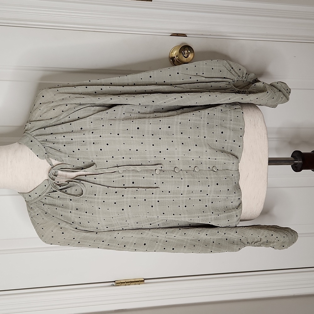 Blu Pepper Sage Green Black Polka Dot Top Size M NWT